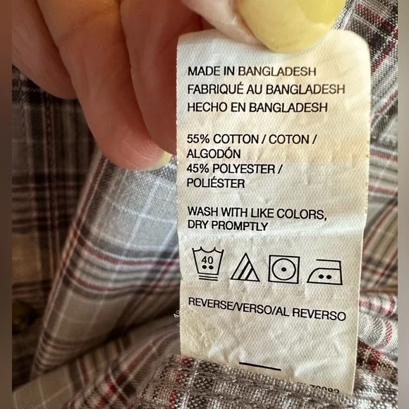 Men’s XL G H Bass For Hard Service Plaid Button Down Short Sleeve Shirt Red Grey - Picture 9 of 9